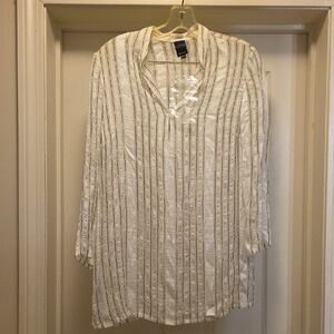 Barneys New York Cream Striped Blouse. A-9.